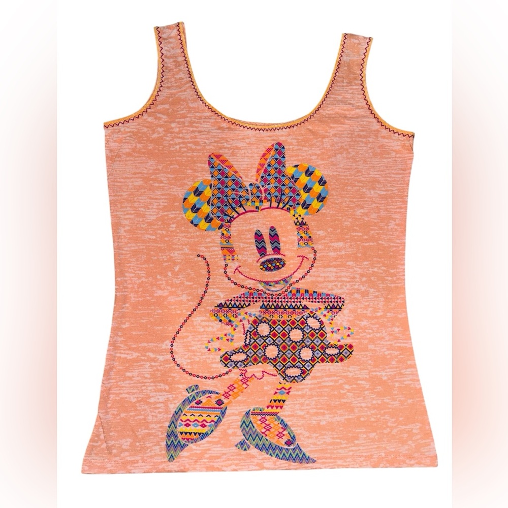 Official Disneyland Coral Aztec Patterned Minnie Mouse Tank Top Size Large
